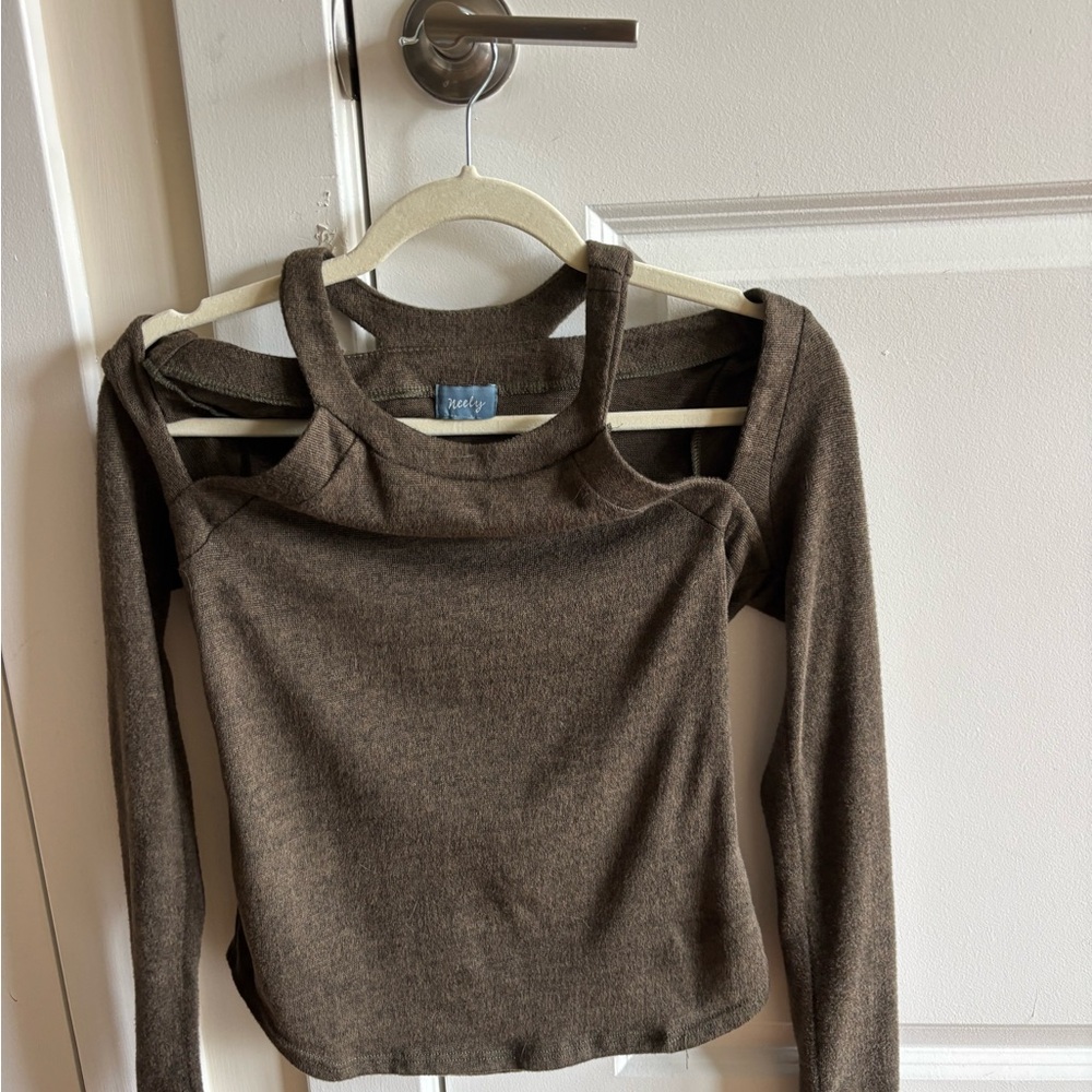 Off-the-Shoulder Brown/Olive Sweater
